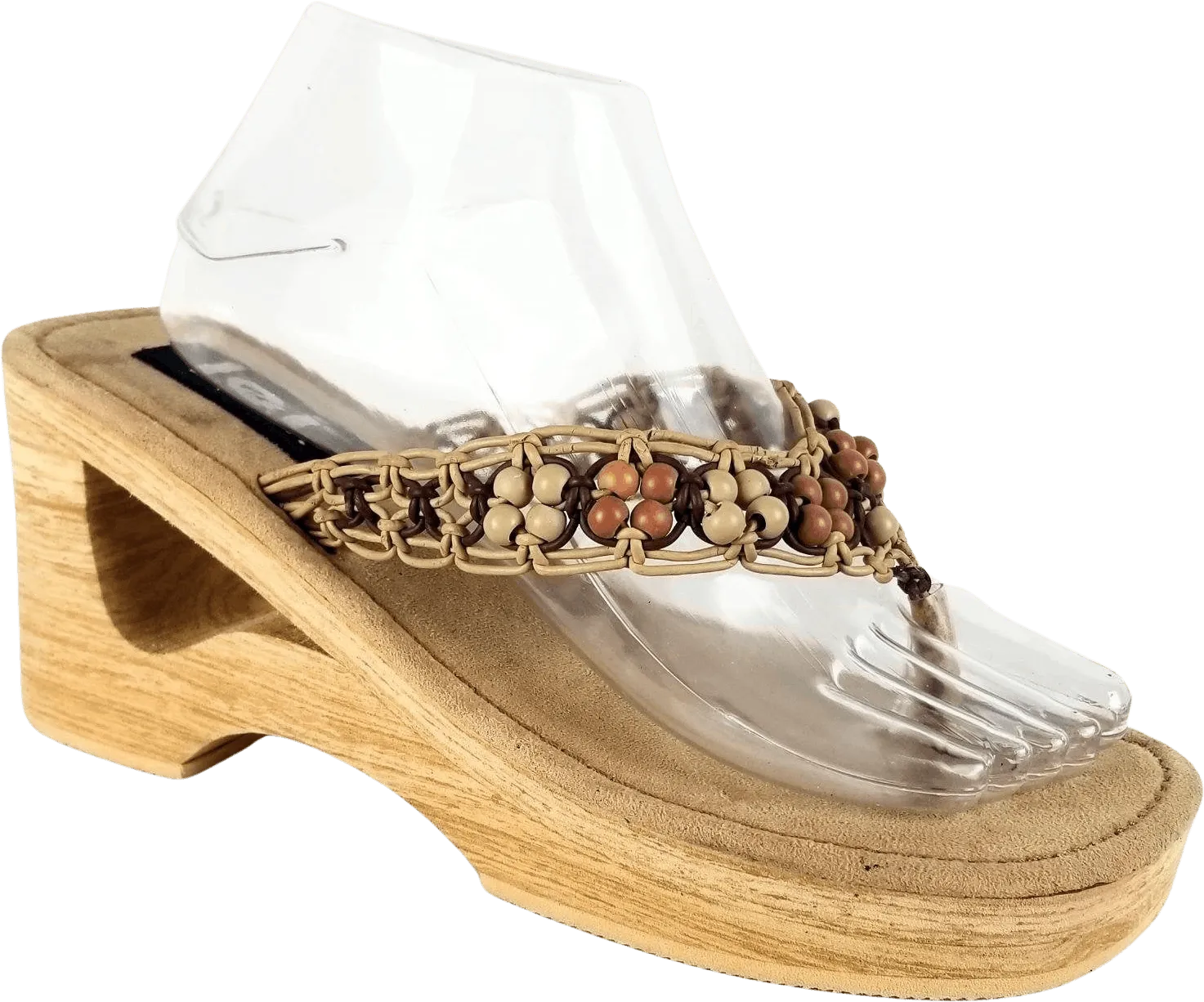 00's Beige and Brown Cork Wedge Heel by Lei