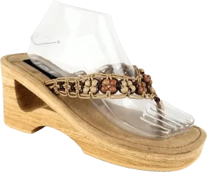 00's Beige and Brown Cork Wedge Heel by Lei