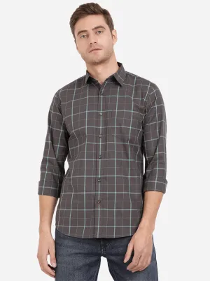 Aqua Blue & Dark Grey Checked Slim Fit Semi Casual Shirt | JadeBlue