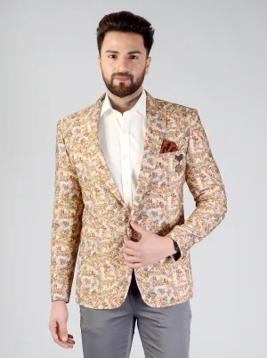 Beige Printed Blazer | JB Studio