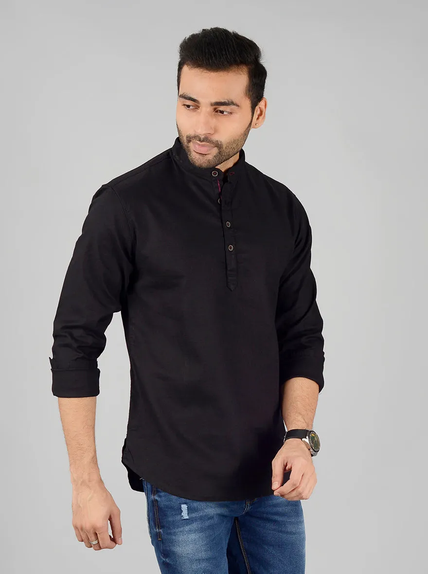 Black Solid Slim Fit Short Kurta | Greenfibre