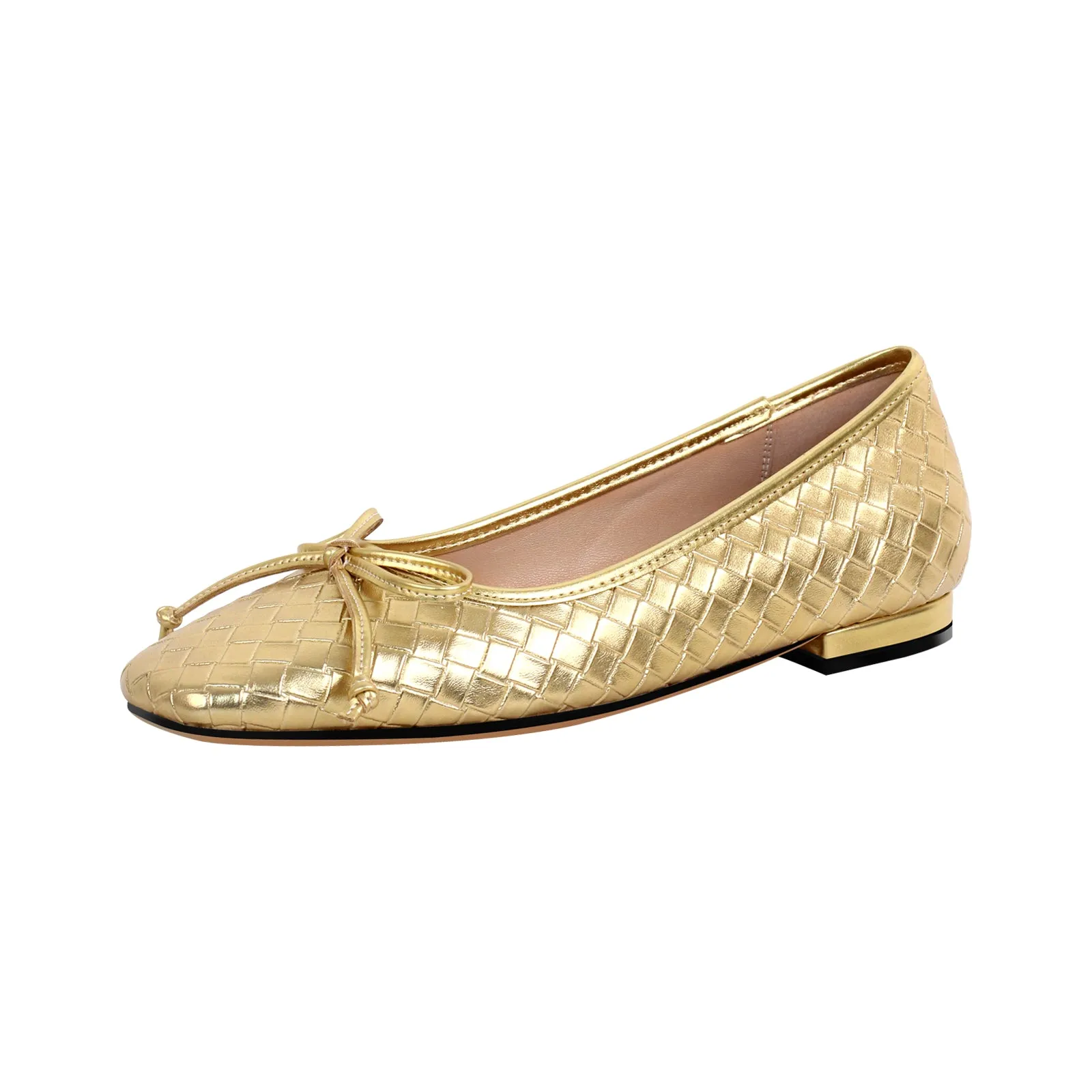 Bow Square Toe Striped Woven Flats