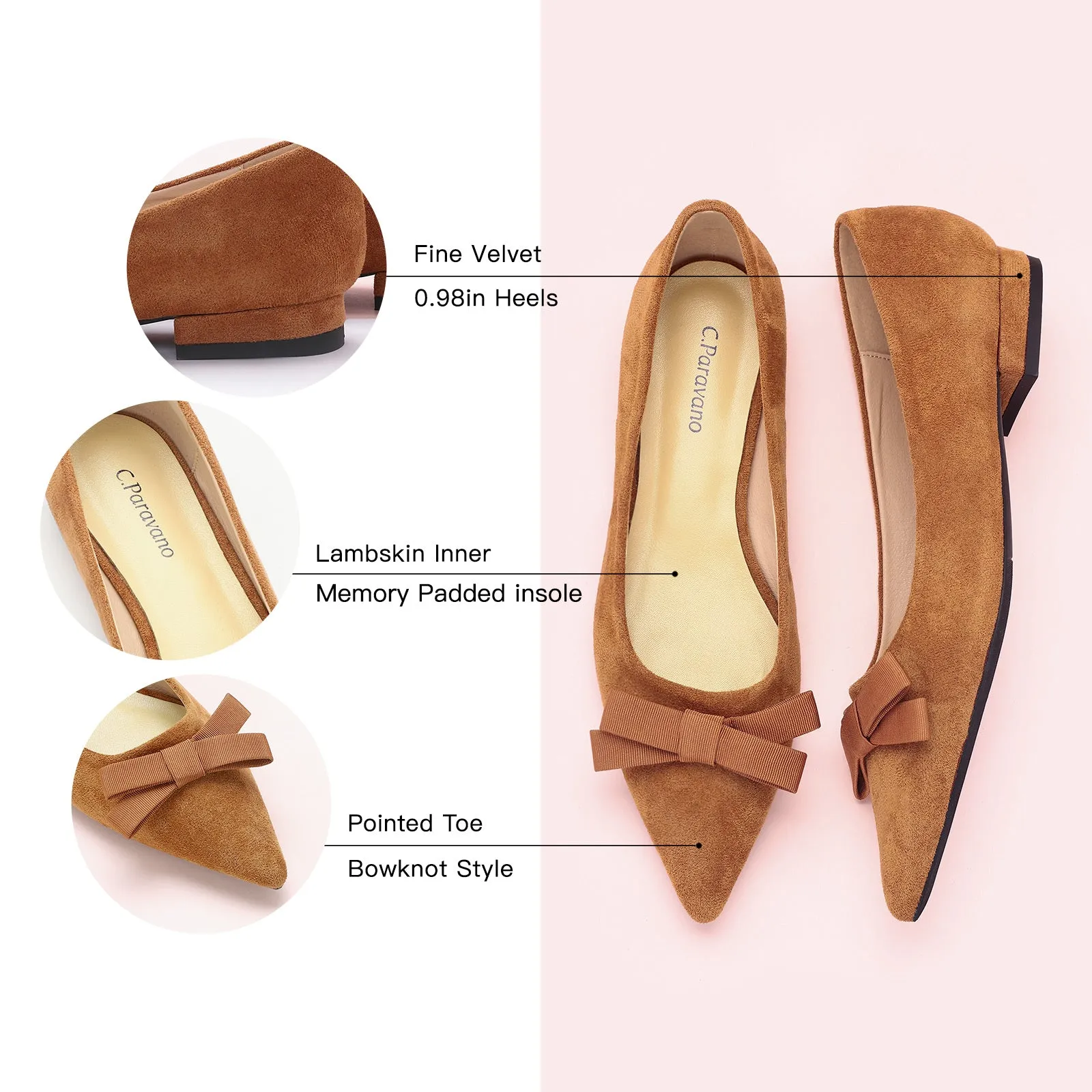 Bowknot Suede Flats (Aida) Brown