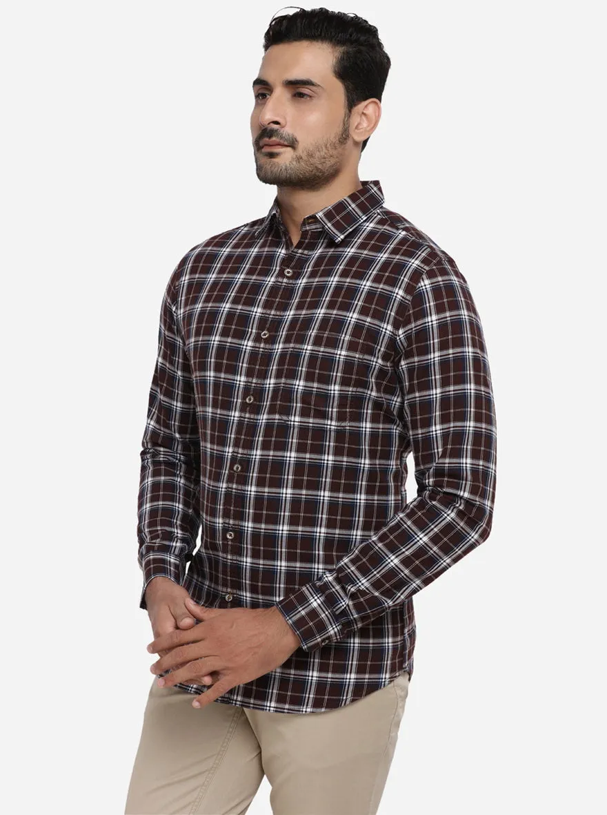 Dark Brown Checked Slim Fit Casual Shirt | JadeBlue