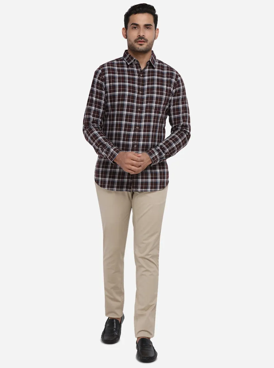 Dark Brown Checked Slim Fit Casual Shirt | JadeBlue