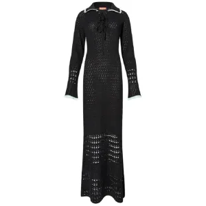 Kitri Delilah Black Mixed Crochet Knit Dress, black