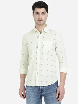 Lime Green Printed Slim Fit Semi Casual Shirt | Greenfibre