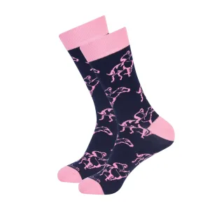 Navy and Pink Horse Outline Socks