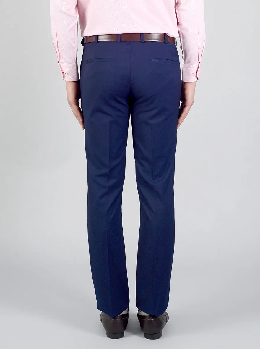 Navy Blue Self Textured Slim Fit Formal Trouser | JB Studio