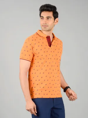 Orange Printed Slim Fit Polo T-shirt | Greenfibre