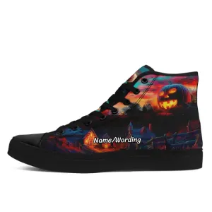 Personalized High-Top Sneakers, Custom Pumpkin and Skull Shoes, Best Halloween Gift