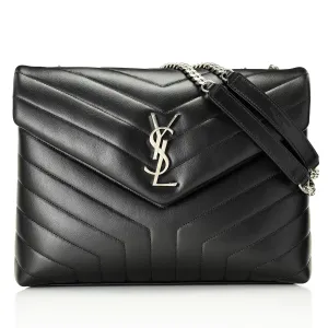 Saint Laurent "Loulou" Quilted Leather Medium Chain Bag - Black/Silver