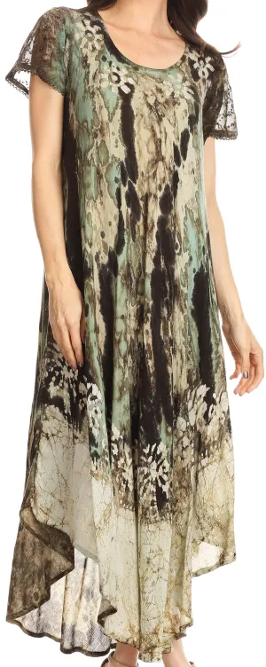 Sakkas Liliana Short Sleeve Watercolor Batik Dress/ Cover Up