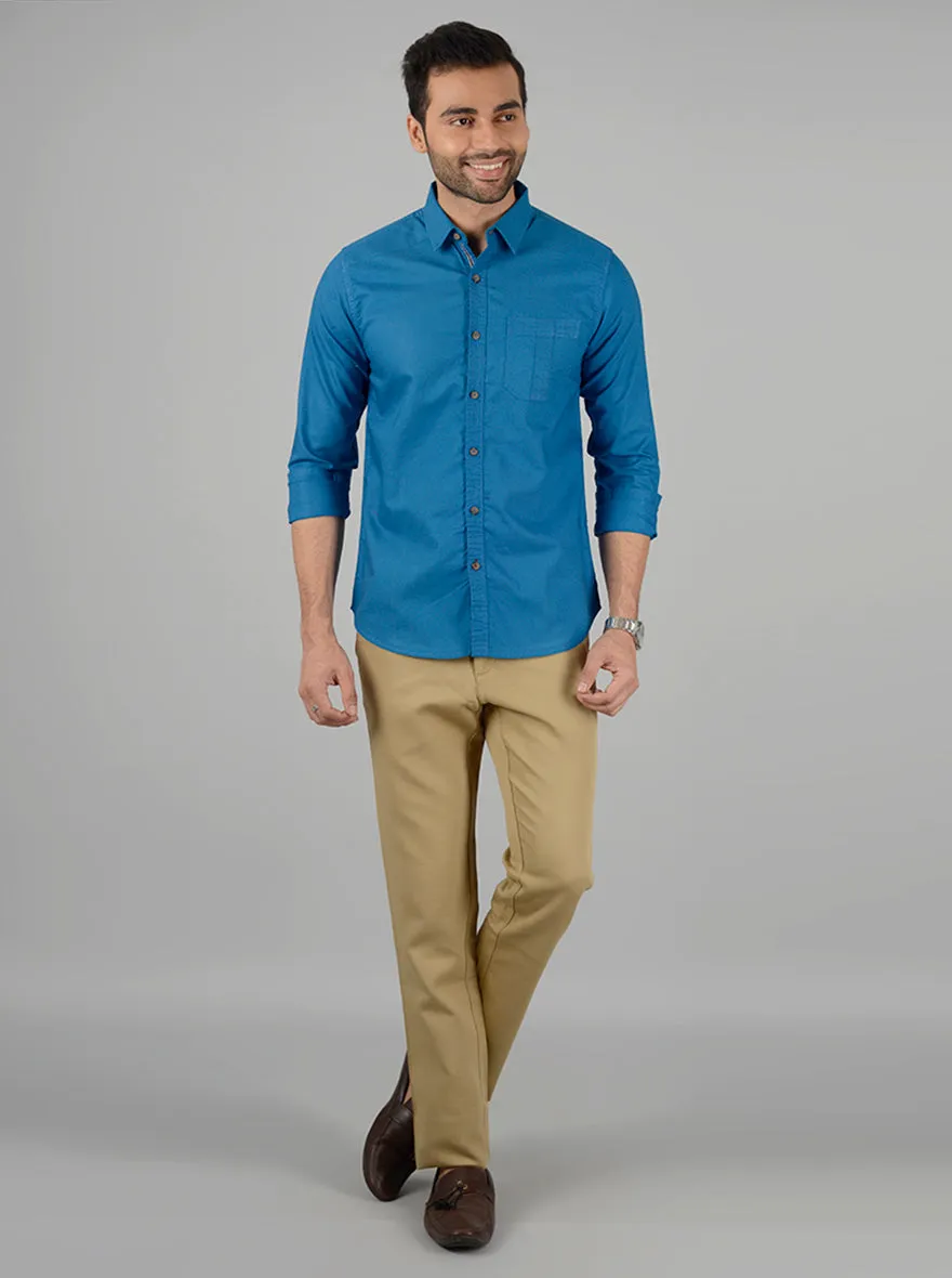 Seaport Blue Solid Slim Fit Casual Shirt | Greenfibre