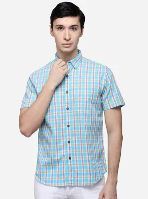 Sky Blue Slim Fit Checked Casual Shirt | Greenfibre