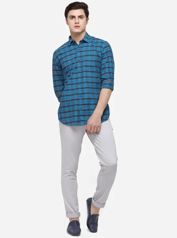 Sky Blue Smart Fit Checked Casual Shirt | Greenfibre