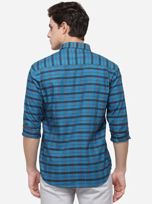 Sky Blue Smart Fit Checked Casual Shirt | Greenfibre