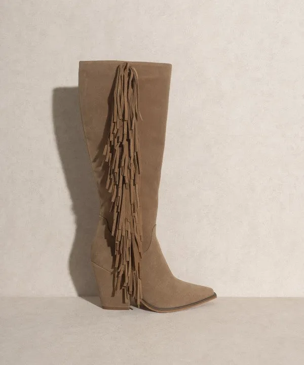 TEEK - Out West - Khaki Knee-High Fringe Boots