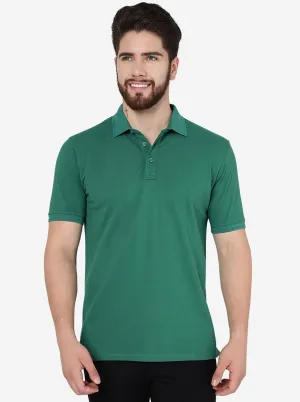 Verdant Green Solid Slim Fit Polo T-Shirt | JadeBlue