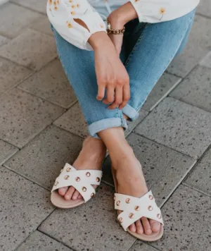 White Rollasole Studded Sandals