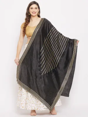 Women Black Gotta Patti With Tassels Work Silk Dupatta