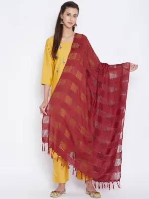 Women Maroon Check Solid Dupatta