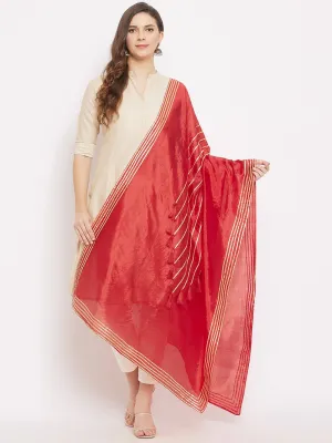 Women Red Gotta Patti With Tassels Work Silk Dupatta