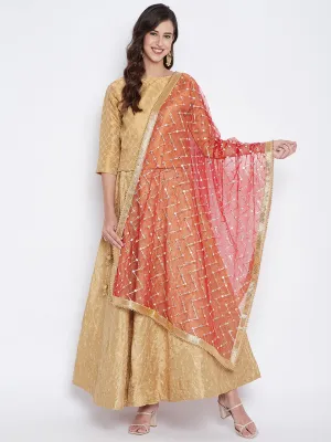 Women Red Mirror Work Net Dupatta