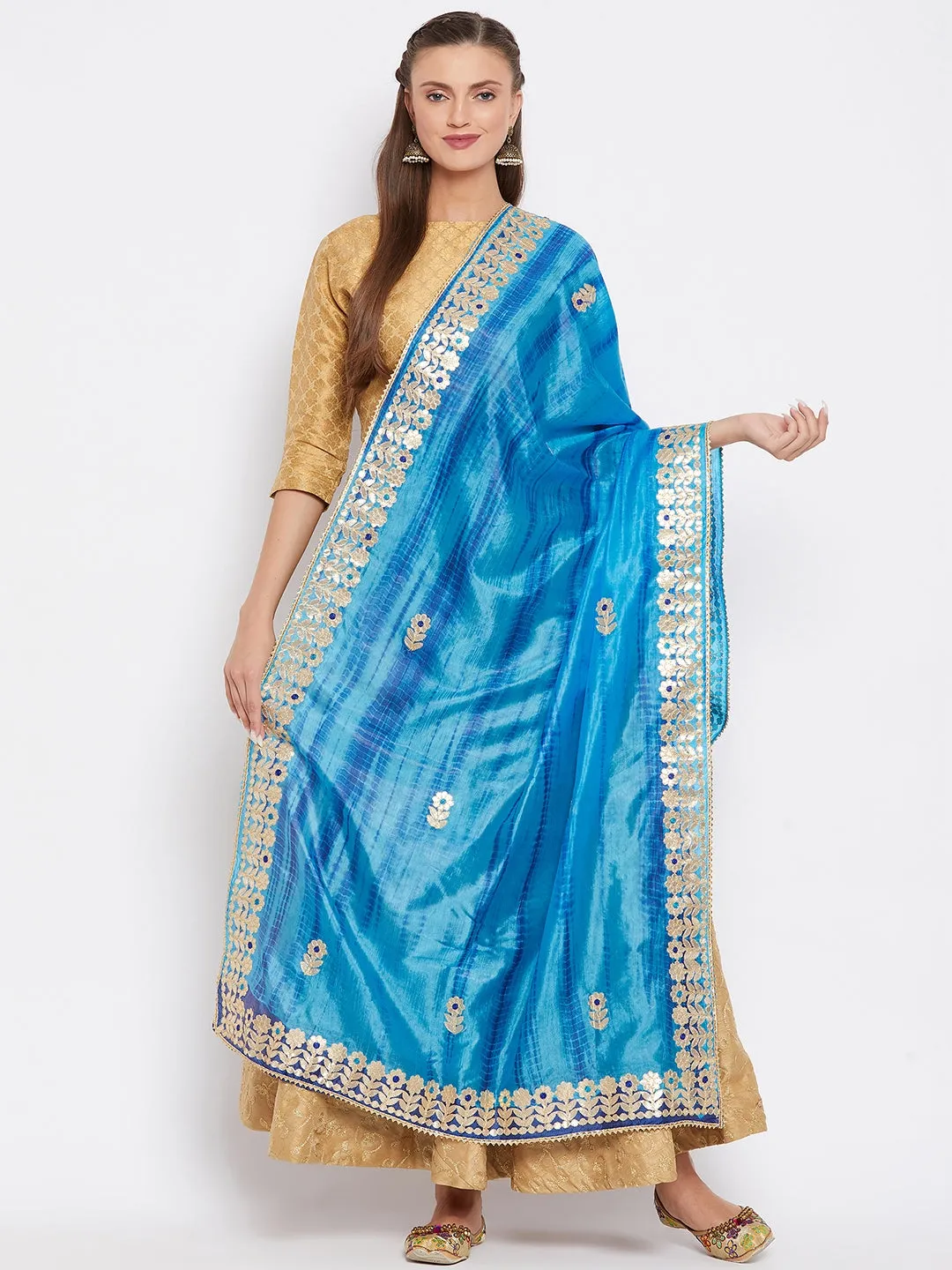 Women Royal Blue Tie & Dye Gotta Patti Dupatta