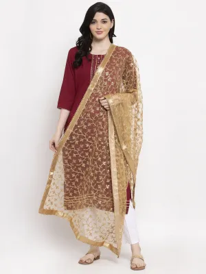 Women'S Golden Embellished Net Dupatta