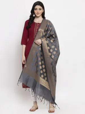 Women'S Grey & Gold Banarsi Silk Dupatta