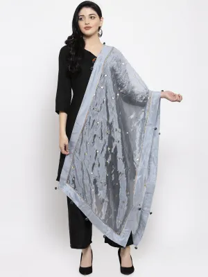 Women'S Grey Polka Dots Silk Dupatta