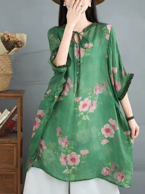 Women's Summer Relaxed and Stylish Printing Flower Tops