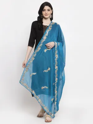 Women'S Turquoise Gotta Patti Chiffon Dupatta