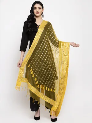 Women'S Yellow & Silver Organza Dupatta