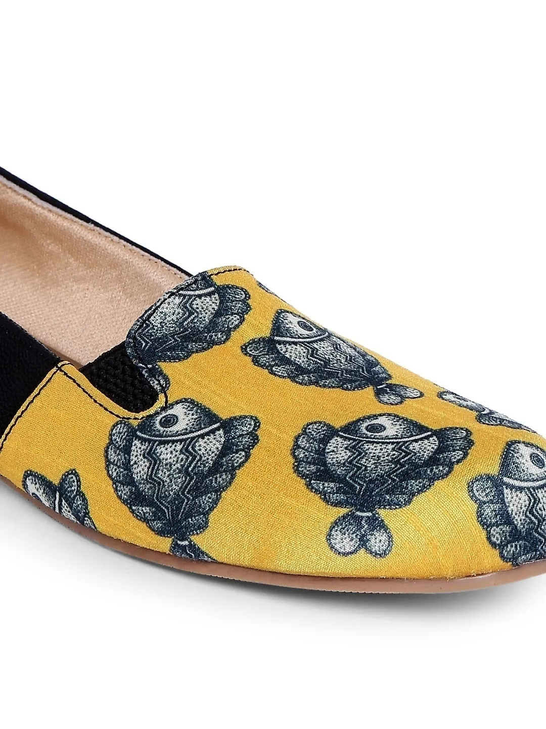 Yellow Madhubani Fish Print Moccasins